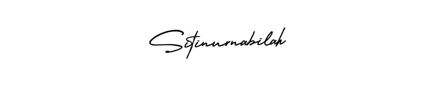 The best way (AmerikaSignatureDemo-Regular) to make a short signature is to pick only two or three words in your name. The name Sitinurnabilah include a total of six letters. For converting this name. Sitinurnabilah signature style 3 images and pictures png