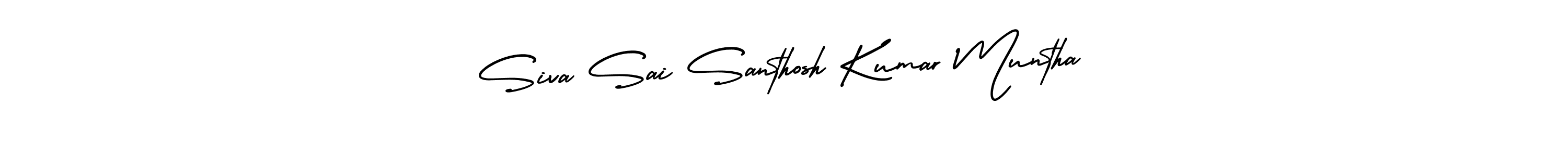 You should practise on your own different ways (AmerikaSignatureDemo-Regular) to write your name (Siva Sai Santhosh Kumar Muntha) in signature. don't let someone else do it for you. Siva Sai Santhosh Kumar Muntha signature style 3 images and pictures png