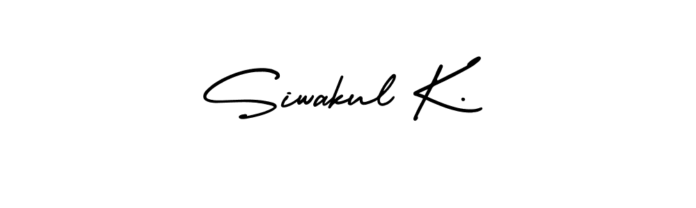 The best way (AmerikaSignatureDemo-Regular) to make a short signature is to pick only two or three words in your name. The name Siwakul K. include a total of six letters. For converting this name. Siwakul K. signature style 3 images and pictures png