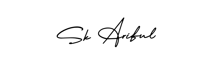 You should practise on your own different ways (AmerikaSignatureDemo-Regular) to write your name (Sk Ariful) in signature. don't let someone else do it for you. Sk Ariful signature style 3 images and pictures png