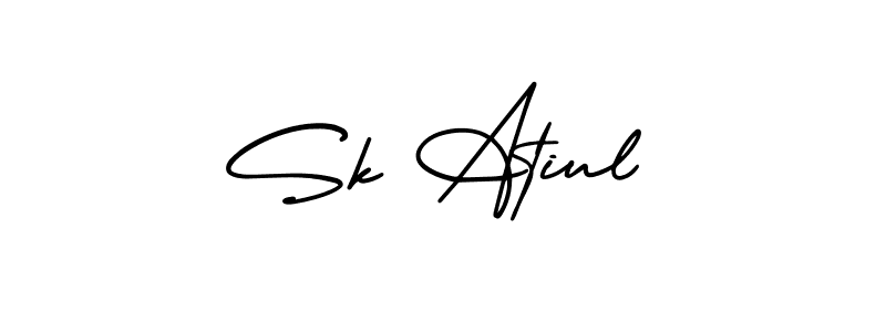 You should practise on your own different ways (AmerikaSignatureDemo-Regular) to write your name (Sk Atiul) in signature. don't let someone else do it for you. Sk Atiul signature style 3 images and pictures png