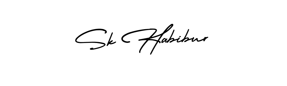 You should practise on your own different ways (AmerikaSignatureDemo-Regular) to write your name (Sk Habibur) in signature. don't let someone else do it for you. Sk Habibur signature style 3 images and pictures png