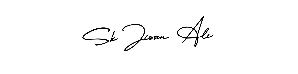 You should practise on your own different ways (AmerikaSignatureDemo-Regular) to write your name (Sk Jisan Ali) in signature. don't let someone else do it for you. Sk Jisan Ali signature style 3 images and pictures png
