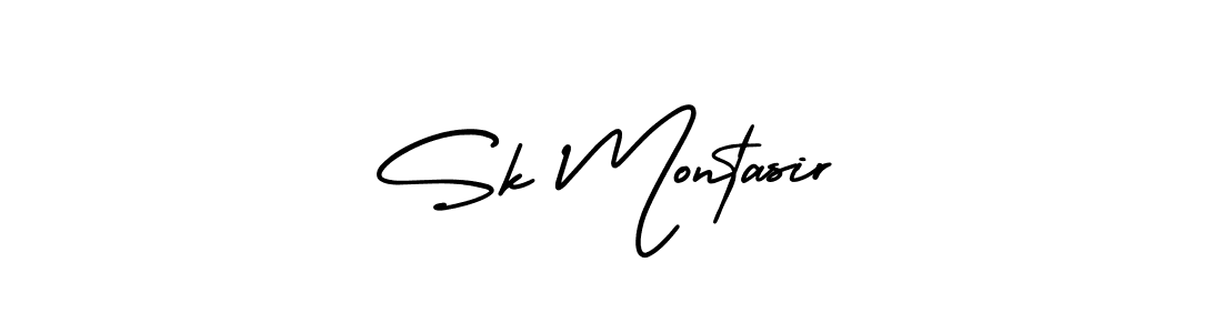 You should practise on your own different ways (AmerikaSignatureDemo-Regular) to write your name (Sk Montasir) in signature. don't let someone else do it for you. Sk Montasir signature style 3 images and pictures png