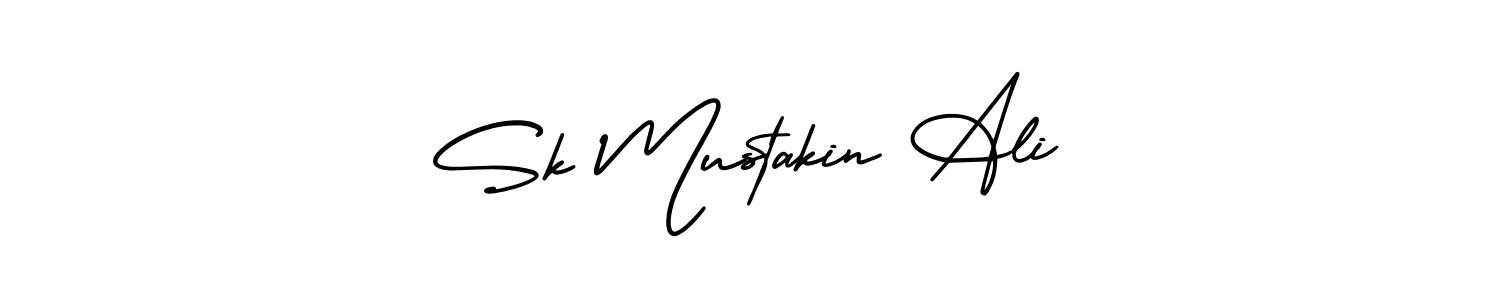 The best way (AmerikaSignatureDemo-Regular) to make a short signature is to pick only two or three words in your name. The name Sk Mustakin Ali include a total of six letters. For converting this name. Sk Mustakin Ali signature style 3 images and pictures png