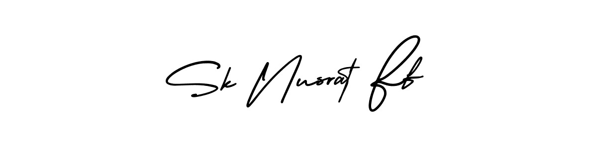 How to make Sk Nusrat Ff name signature. Use AmerikaSignatureDemo-Regular style for creating short signs online. This is the latest handwritten sign. Sk Nusrat Ff signature style 3 images and pictures png