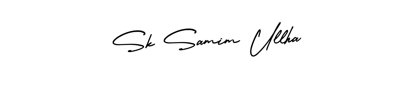 You should practise on your own different ways (AmerikaSignatureDemo-Regular) to write your name (Sk Samim Ullha) in signature. don't let someone else do it for you. Sk Samim Ullha signature style 3 images and pictures png