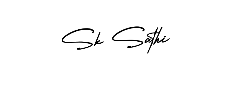 The best way (AmerikaSignatureDemo-Regular) to make a short signature is to pick only two or three words in your name. The name Sk Sathi include a total of six letters. For converting this name. Sk Sathi signature style 3 images and pictures png