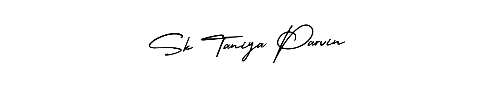 You should practise on your own different ways (AmerikaSignatureDemo-Regular) to write your name (Sk Taniya Parvin) in signature. don't let someone else do it for you. Sk Taniya Parvin signature style 3 images and pictures png