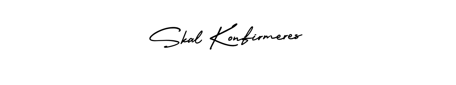 if you are searching for the best signature style for your name Skal Konfirmeres. so please give up your signature search. here we have designed multiple signature styles  using AmerikaSignatureDemo-Regular. Skal Konfirmeres signature style 3 images and pictures png