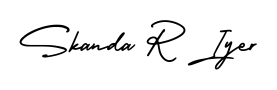 Designed for modern professionals: Skanda R Iyer name signature crafted with AmerikaSignatureDemo-Regular script. Ready for digital PDF workflows. Skanda R Iyer signature style 3 images and pictures png