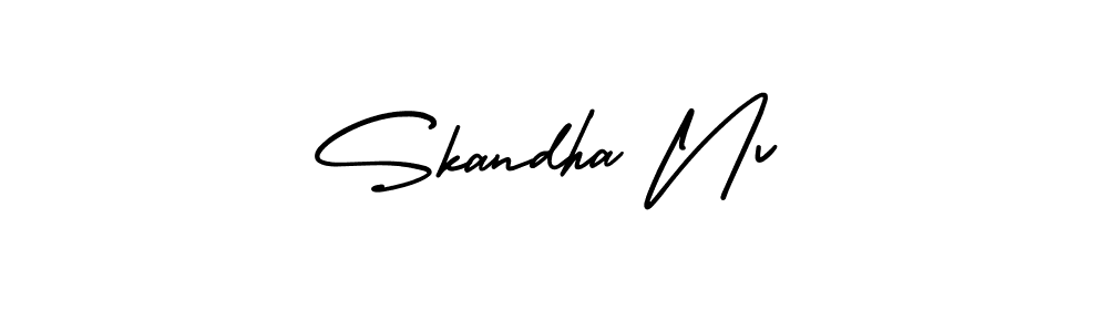 How to make Skandha Nv name signature. Use AmerikaSignatureDemo-Regular style for creating short signs online. This is the latest handwritten sign. Skandha Nv signature style 3 images and pictures png