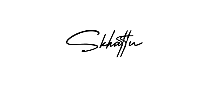 You should practise on your own different ways (AmerikaSignatureDemo-Regular) to write your name (Skhattu) in signature. don't let someone else do it for you. Skhattu signature style 3 images and pictures png