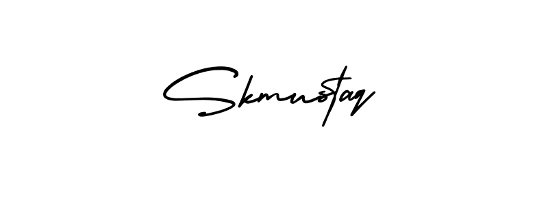 The best way (AmerikaSignatureDemo-Regular) to make a short signature is to pick only two or three words in your name. The name Skmustaq include a total of six letters. For converting this name. Skmustaq signature style 3 images and pictures png