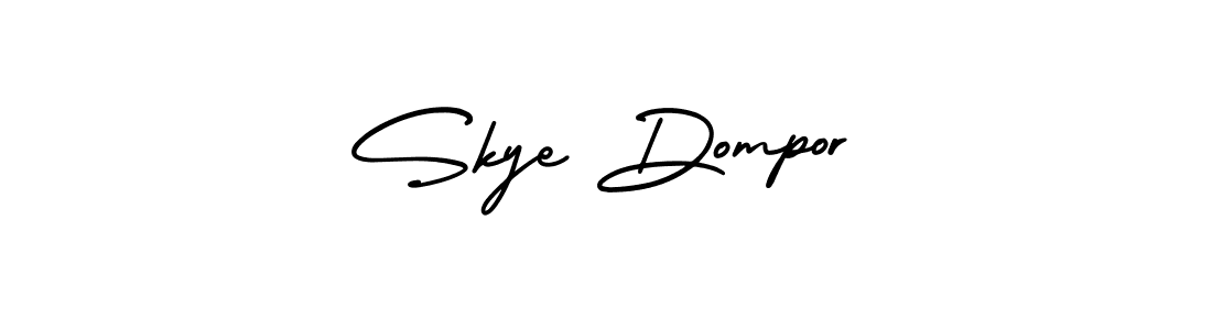 You should practise on your own different ways (AmerikaSignatureDemo-Regular) to write your name (Skye Dompor) in signature. don't let someone else do it for you. Skye Dompor signature style 3 images and pictures png