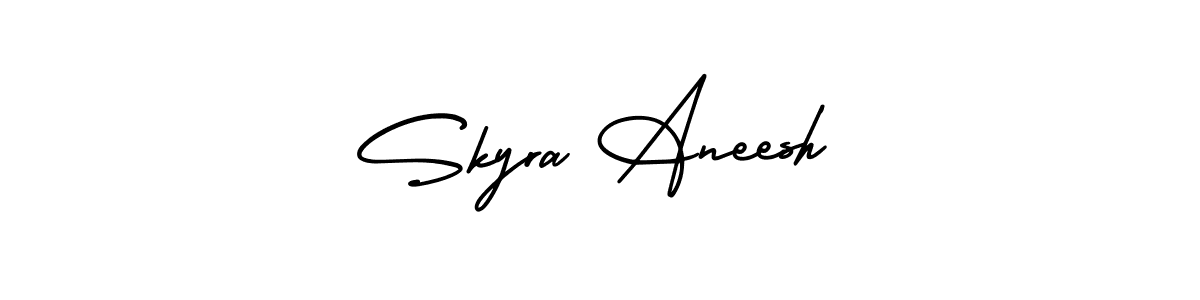 You should practise on your own different ways (AmerikaSignatureDemo-Regular) to write your name (Skyra Aneesh) in signature. don't let someone else do it for you. Skyra Aneesh signature style 3 images and pictures png