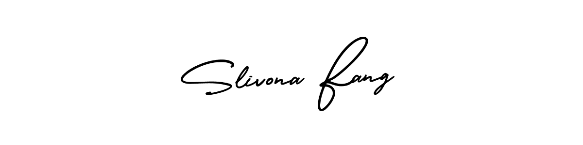 The best way (AmerikaSignatureDemo-Regular) to make a short signature is to pick only two or three words in your name. The name Slivona Fang include a total of six letters. For converting this name. Slivona Fang signature style 3 images and pictures png