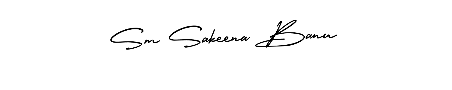 The best way (AmerikaSignatureDemo-Regular) to make a short signature is to pick only two or three words in your name. The name Sm Sakeena Banu include a total of six letters. For converting this name. Sm Sakeena Banu signature style 3 images and pictures png