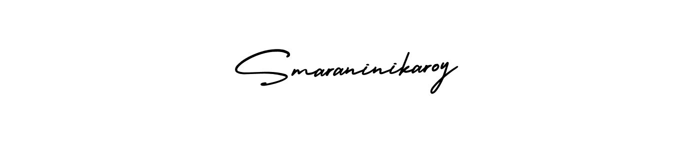 AmerikaSignatureDemo-Regular is a professional signature style that is perfect for those who want to add a touch of class to their signature. It is also a great choice for those who want to make their signature more unique. Get Smaraninikaroy name to fancy signature for free. Smaraninikaroy signature style 3 images and pictures png