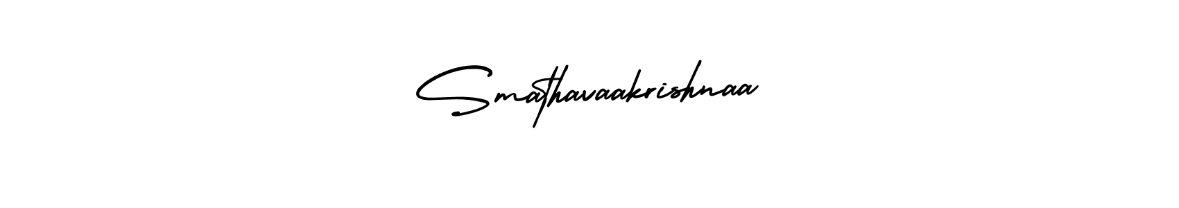 You should practise on your own different ways (AmerikaSignatureDemo-Regular) to write your name (Smathavaakrishnaa) in signature. don't let someone else do it for you. Smathavaakrishnaa signature style 3 images and pictures png