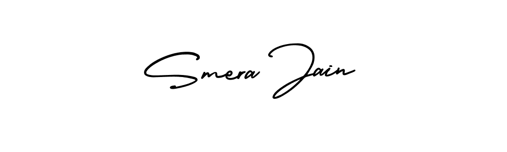 You should practise on your own different ways (AmerikaSignatureDemo-Regular) to write your name (Smera Jain) in signature. don't let someone else do it for you. Smera Jain signature style 3 images and pictures png