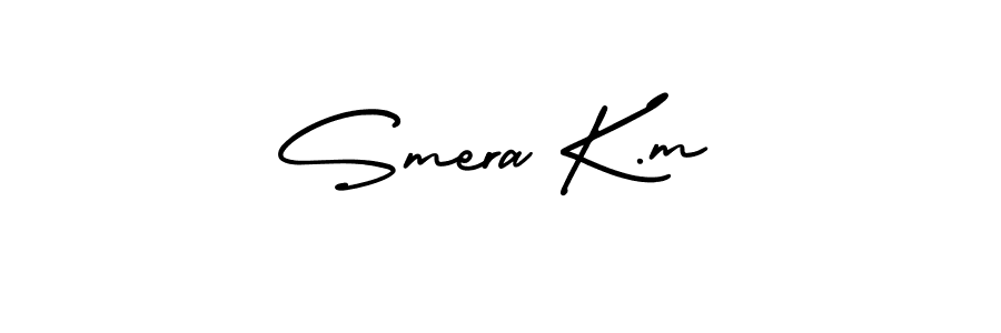 AmerikaSignatureDemo-Regular is a professional signature style that is perfect for those who want to add a touch of class to their signature. It is also a great choice for those who want to make their signature more unique. Get Smera K.m name to fancy signature for free. Smera K.m signature style 3 images and pictures png