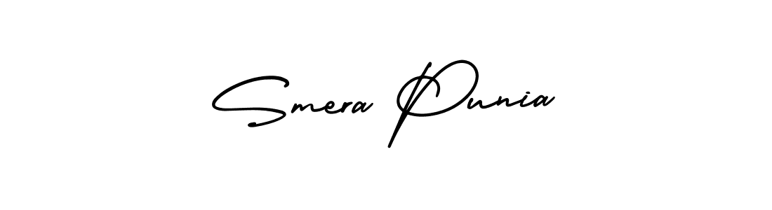 The best way (AmerikaSignatureDemo-Regular) to make a short signature is to pick only two or three words in your name. The name Smera Punia include a total of six letters. For converting this name. Smera Punia signature style 3 images and pictures png