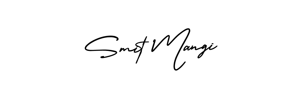 You should practise on your own different ways (AmerikaSignatureDemo-Regular) to write your name (Smit Mangi) in signature. don't let someone else do it for you. Smit Mangi signature style 3 images and pictures png