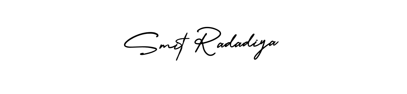 This is the best signature style for the Smit Radadiya name. Also you like these signature font (AmerikaSignatureDemo-Regular). Mix name signature. Smit Radadiya signature style 3 images and pictures png