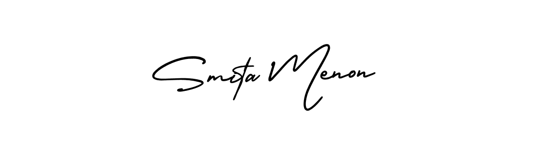 This is the best signature style for the Smita Menon name. Also you like these signature font (AmerikaSignatureDemo-Regular). Mix name signature. Smita Menon signature style 3 images and pictures png