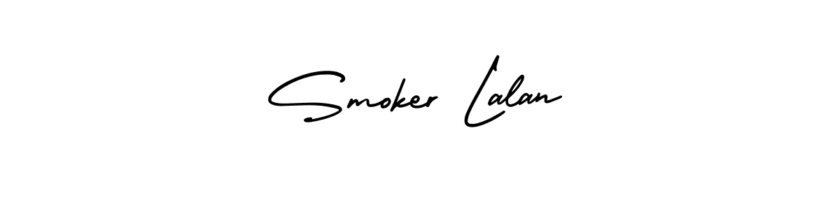 You should practise on your own different ways (AmerikaSignatureDemo-Regular) to write your name (Smoker Lalan) in signature. don't let someone else do it for you. Smoker Lalan signature style 3 images and pictures png