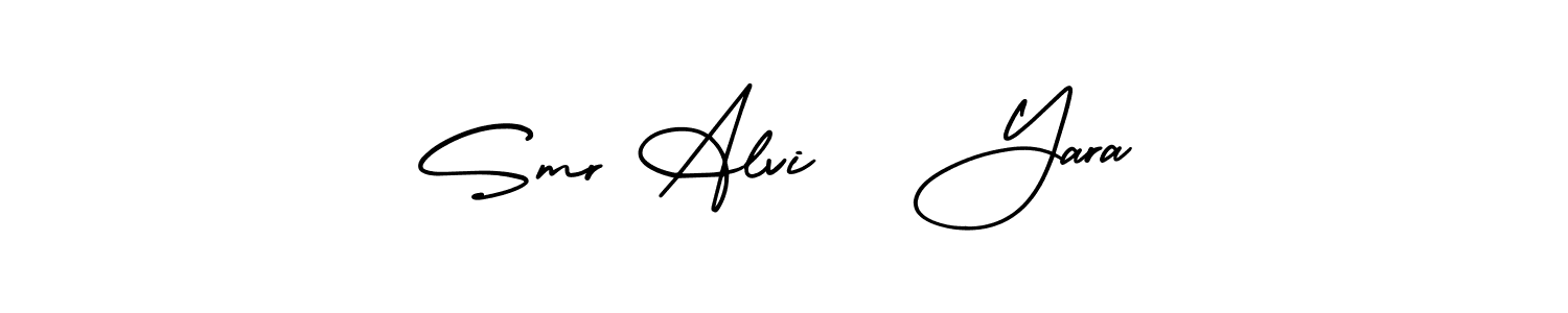 This is the best signature style for the Smr Alvi   Yara name. Also you like these signature font (AmerikaSignatureDemo-Regular). Mix name signature. Smr Alvi   Yara signature style 3 images and pictures png