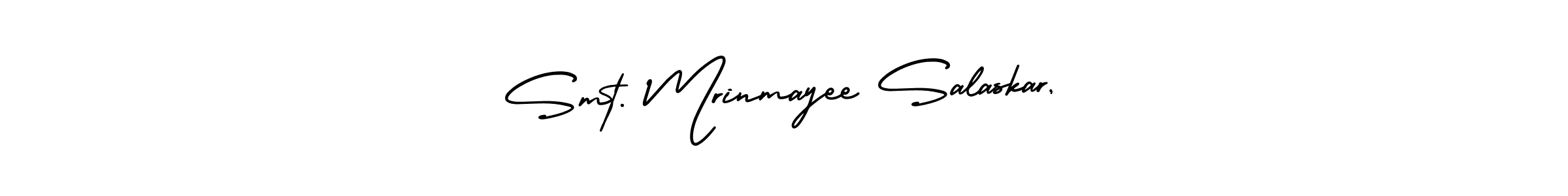 See photos of Smt. Mrinmayee Salaskar, official signature by Spectra . Check more albums & portfolios. Read reviews & check more about AmerikaSignatureDemo-Regular font. Smt. Mrinmayee Salaskar, signature style 3 images and pictures png