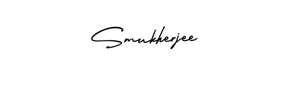 You should practise on your own different ways (AmerikaSignatureDemo-Regular) to write your name (Smukherjee) in signature. don't let someone else do it for you. Smukherjee signature style 3 images and pictures png