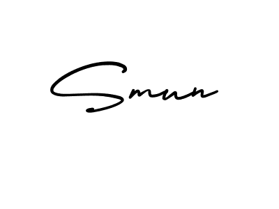 You should practise on your own different ways (AmerikaSignatureDemo-Regular) to write your name (Smun) in signature. don't let someone else do it for you. Smun signature style 3 images and pictures png