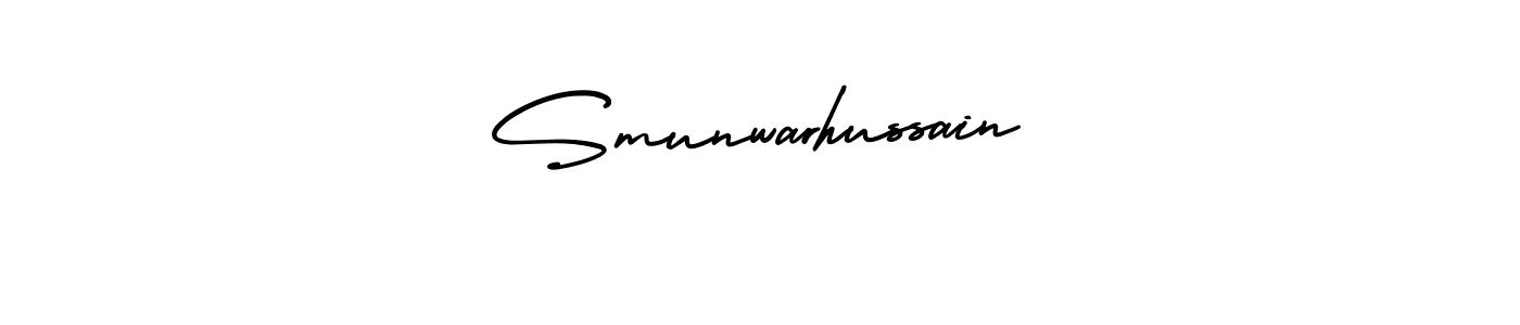 You should practise on your own different ways (AmerikaSignatureDemo-Regular) to write your name (Smunwarhussain) in signature. don't let someone else do it for you. Smunwarhussain signature style 3 images and pictures png