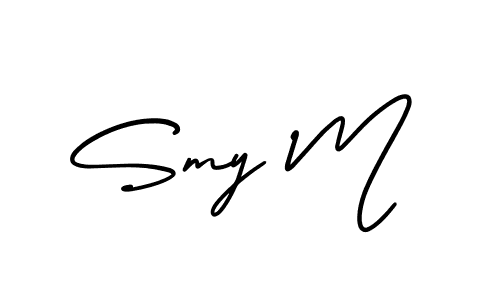 You should practise on your own different ways (AmerikaSignatureDemo-Regular) to write your name (Smy M) in signature. don't let someone else do it for you. Smy M signature style 3 images and pictures png
