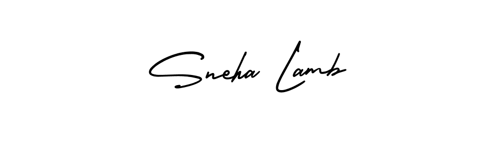 You should practise on your own different ways (AmerikaSignatureDemo-Regular) to write your name (Sneha Lamb) in signature. don't let someone else do it for you. Sneha Lamb signature style 3 images and pictures png