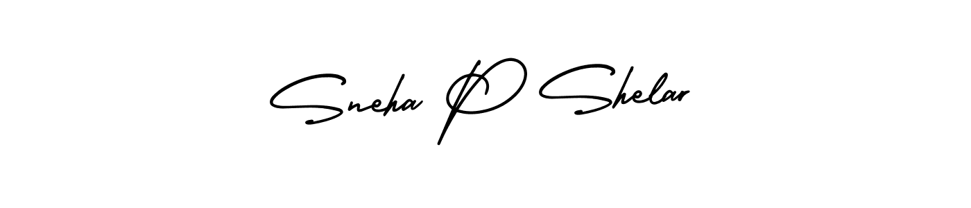 You should practise on your own different ways (AmerikaSignatureDemo-Regular) to write your name (Sneha P Shelar) in signature. don't let someone else do it for you. Sneha P Shelar signature style 3 images and pictures png