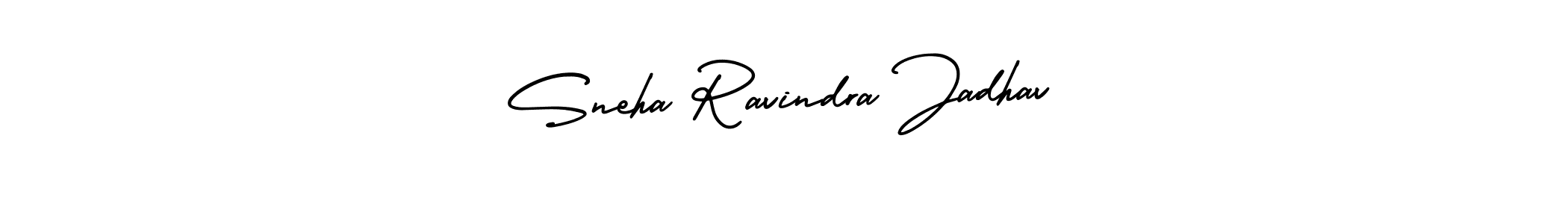 You should practise on your own different ways (AmerikaSignatureDemo-Regular) to write your name (Sneha Ravindra Jadhav) in signature. don't let someone else do it for you. Sneha Ravindra Jadhav signature style 3 images and pictures png