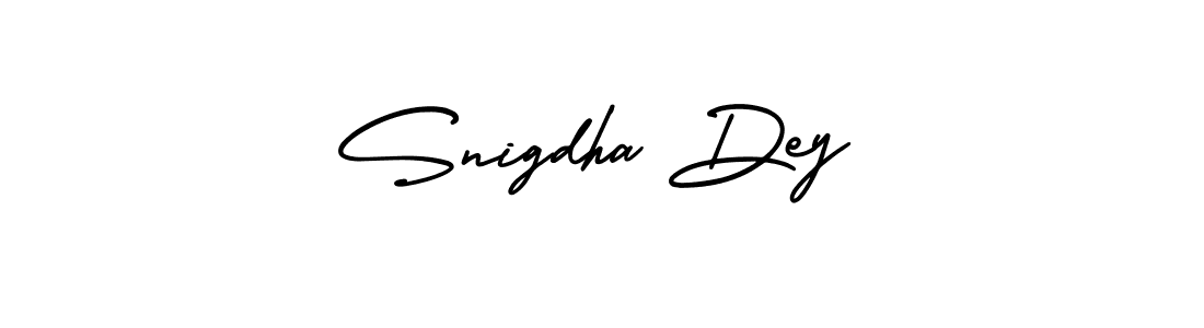 You should practise on your own different ways (AmerikaSignatureDemo-Regular) to write your name (Snigdha Dey) in signature. don't let someone else do it for you. Snigdha Dey signature style 3 images and pictures png