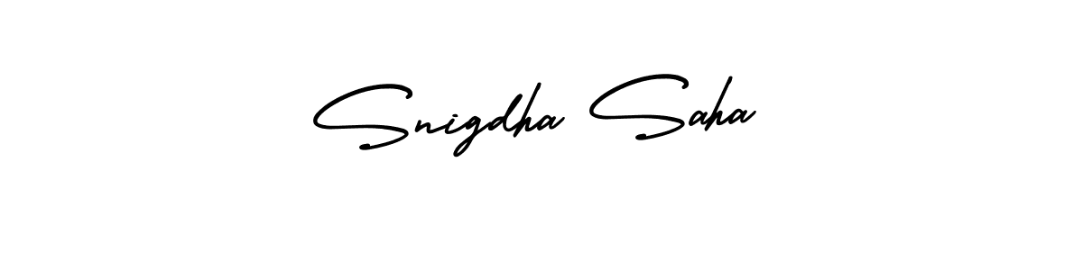 How to Draw Snigdha Saha signature style? AmerikaSignatureDemo-Regular is a latest design signature styles for name Snigdha Saha. Snigdha Saha signature style 3 images and pictures png