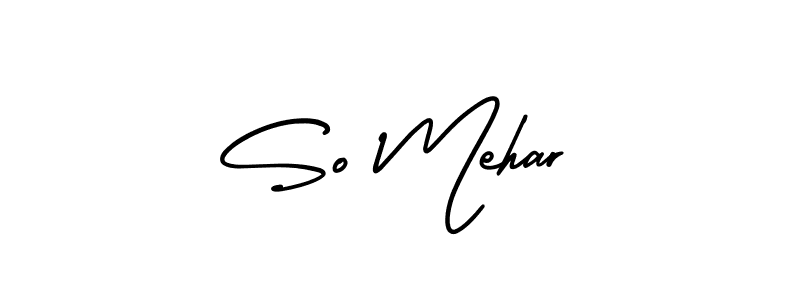 The best way (AmerikaSignatureDemo-Regular) to make a short signature is to pick only two or three words in your name. The name So Mehar include a total of six letters. For converting this name. So Mehar signature style 3 images and pictures png
