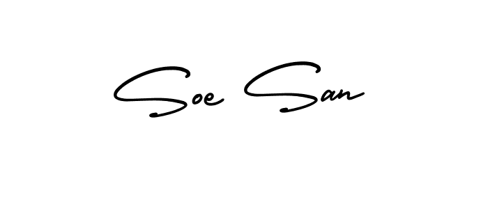 You should practise on your own different ways (AmerikaSignatureDemo-Regular) to write your name (Soe San) in signature. don't let someone else do it for you. Soe San signature style 3 images and pictures png