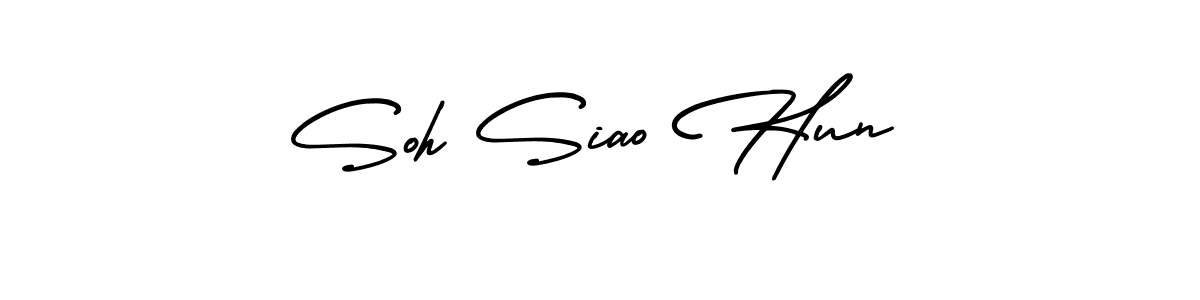 The best way (AmerikaSignatureDemo-Regular) to make a short signature is to pick only two or three words in your name. The name Soh Siao Hun include a total of six letters. For converting this name. Soh Siao Hun signature style 3 images and pictures png