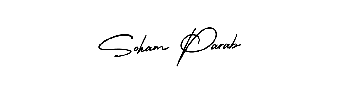 The best way (AmerikaSignatureDemo-Regular) to make a short signature is to pick only two or three words in your name. The name Soham Parab include a total of six letters. For converting this name. Soham Parab signature style 3 images and pictures png
