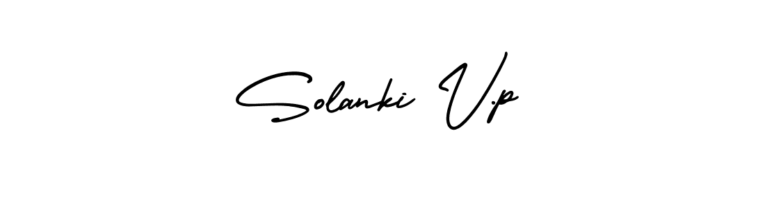 The best way (AmerikaSignatureDemo-Regular) to make a short signature is to pick only two or three words in your name. The name Solanki V.p include a total of six letters. For converting this name. Solanki V.p signature style 3 images and pictures png