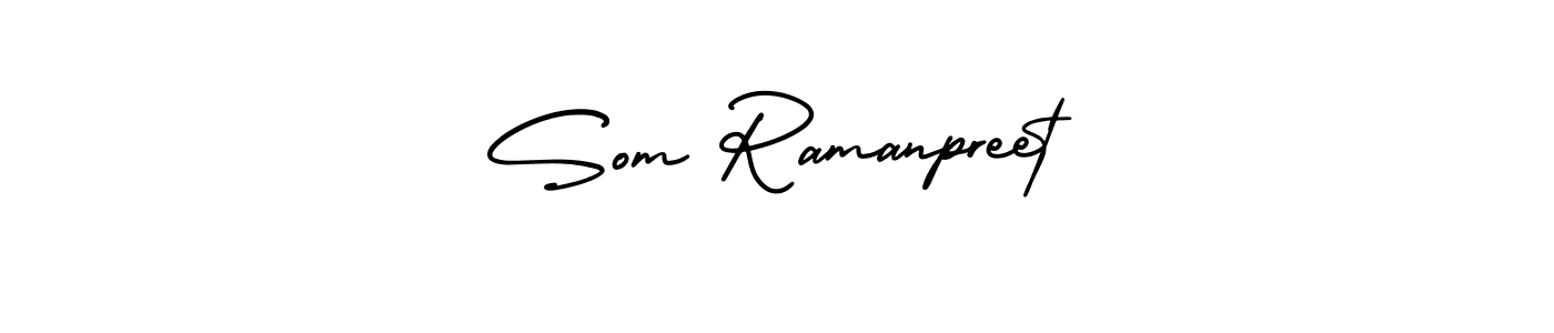 You should practise on your own different ways (AmerikaSignatureDemo-Regular) to write your name (Som Ramanpreet) in signature. don't let someone else do it for you. Som Ramanpreet signature style 3 images and pictures png