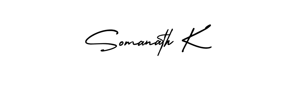 The best way (AmerikaSignatureDemo-Regular) to make a short signature is to pick only two or three words in your name. The name Somanath K include a total of six letters. For converting this name. Somanath K signature style 3 images and pictures png