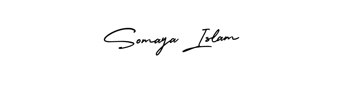 The best way (AmerikaSignatureDemo-Regular) to make a short signature is to pick only two or three words in your name. The name Somaya Islam include a total of six letters. For converting this name. Somaya Islam signature style 3 images and pictures png